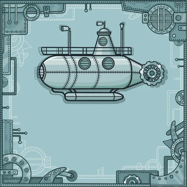 Fantástico submarino. Um contexto - uma armação de detalhes metálicos, o mecanismo de ferro . —  Vetores de Stock