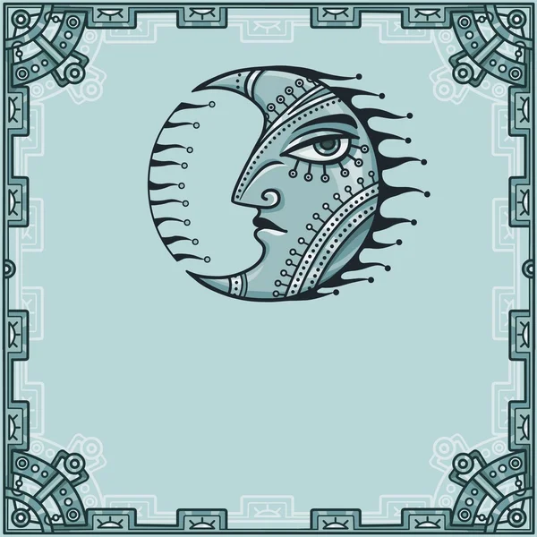 Fantastic image of iron moon. Metal amulet. A background - a frame from iron elements. Vector illustration. — Stock Vector