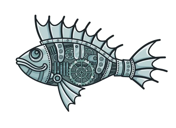 애니메이션 기계 물고기입니다. 흰색 배경에 고립. — 스톡 벡터