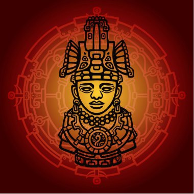 Doğrusal çizim: eski bir Hint tanrı dekoratif görüntü. Mistik çember. Vektör çizimi.