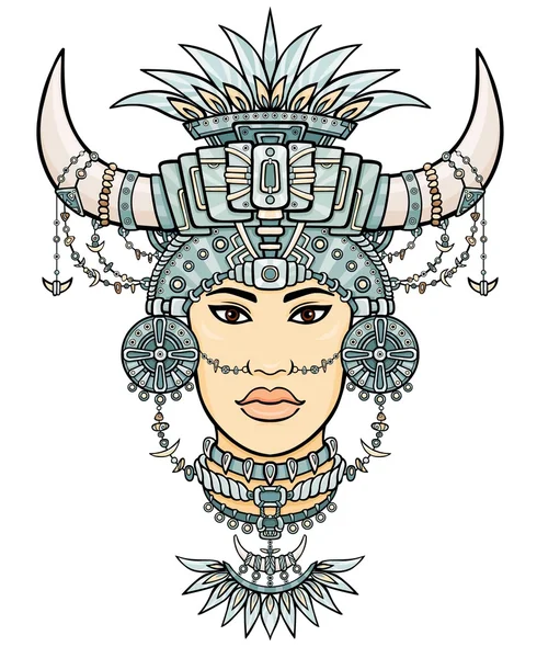 Fantasztikus sámán nő az ő varázslatos ruhákat. A színes rajzot izolált fehér háttér. Vektoros illusztráció. — Stock Vector