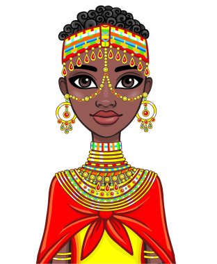 Çekici bir Afrikalı kız portresi. Beyaz bir arka plan üzerinde izole vektör çizim.