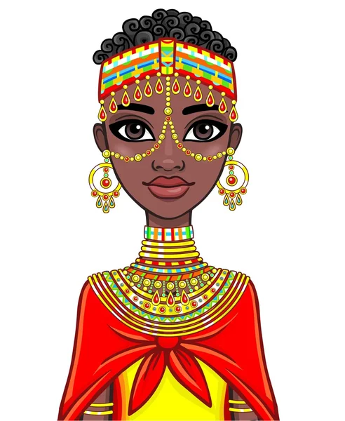 매력적인 아프리카 여자의 초상화입니다. 흰색 배경에 고립 벡터 일러스트 레이 션. — 스톡 벡터
