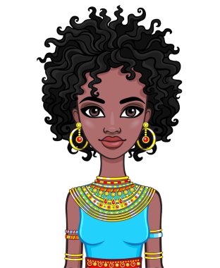 Bir Afrikalı kız portresi. Beyaz bir arka plan üzerinde izole vektör çizim.