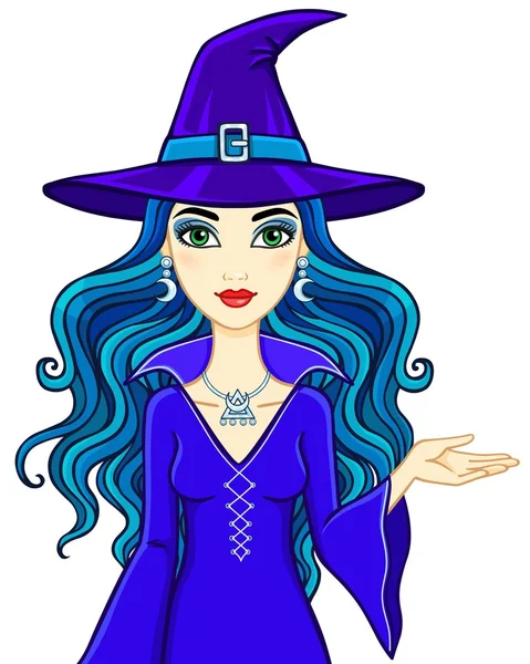 Animation beautiful witch. Vector illustration isolated on a white background. — Stock Vector