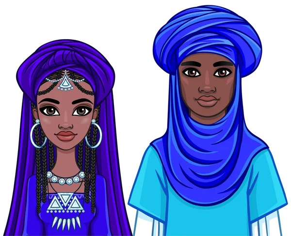 Animacja portret afrykańskiej rodziny w etniczne ubrania. Wektor ilustracja na białym tle. — Wektor stockowy