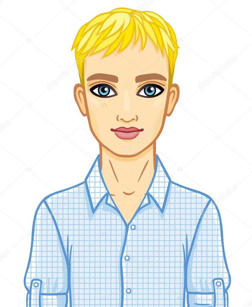 Animation portrait of the young man of the blonde. Vector illustration isolated on a white background.