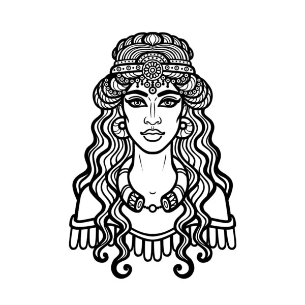 Tecknad Teckning Vacker Kvinna Med Gammal Frisyr Karaktär Assyrisk Mytologi — Stock vektor