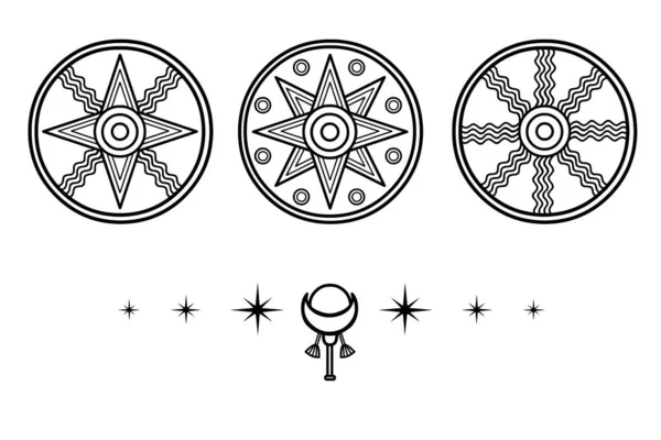 Tecknad Teckning Antika Sumeriska Symboler Marduk Shamash Och Ishtar Vektor — Stock vektor