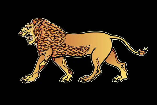 Cartoon Color Drawing Growling Lion Character Assyrian Mythology Inglés Ilustración — Vector de stock