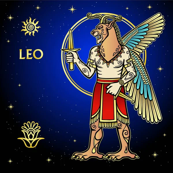 Illustrazione Colori Dei Cartoni Animati Segno Zodiacale Leo Carattere Della — Vettoriale Stock