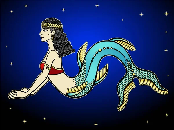 Kresba Karikatury Krásná Žena Starobylá Mystická Mořská Panna Ištar Astarta — Stockový vektor
