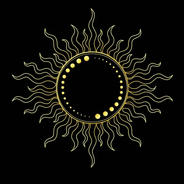 Dekoracyjne Słońce Ilustracja Wektora Izolowana Czarnym Tle — Wektor stockowy
