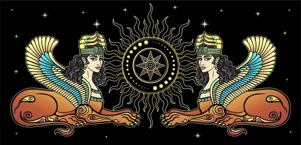 Desenho Cores Animação Leoa Alada Mágica Ishtar Astarta Inanna Personagem —  Vetores de Stock