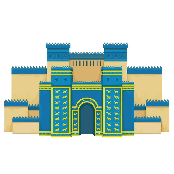 Dessin Couleur Dessin Animé Ishtar Gate Ancien Temple Sacré Symboles — Image vectorielle