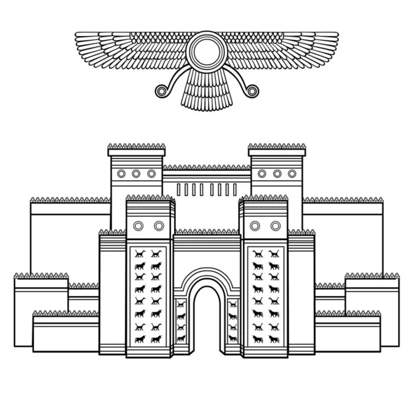 Gambar Linear Kartun Gerbang Ishtar Kuil Suci Kuno Simbol Babilonia Stok Vektor Bebas Royalti
