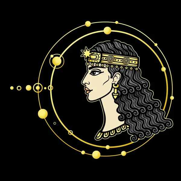 컬러그리기 시리아 신화에 등장하는 아름다운 이슈타르 이바나 프로파일 행성들의 공간의 — 스톡 벡터