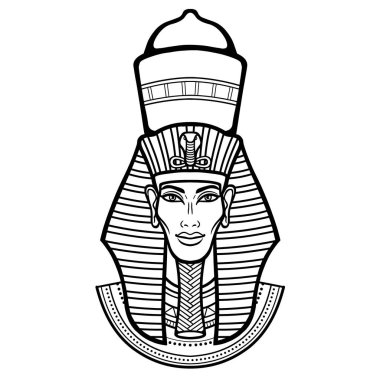 Animasyon portresi Mısırlı adam. Beyaz arkaplanda izole edilmiş vektör illüstrasyonu. Yazdır, poster, tişört, dövme.