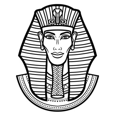 Animasyon portresi Mısırlı adam. Beyaz arkaplanda izole edilmiş vektör illüstrasyonu. Yazdır, poster, tişört, dövme.