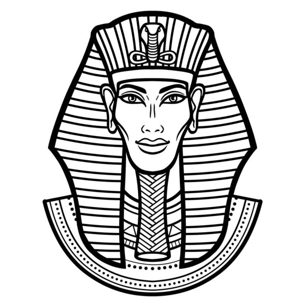 Animation portrait Egyptian man. Vector illustration isolated on a white background. Print, poster, t-shirt, tattoo.