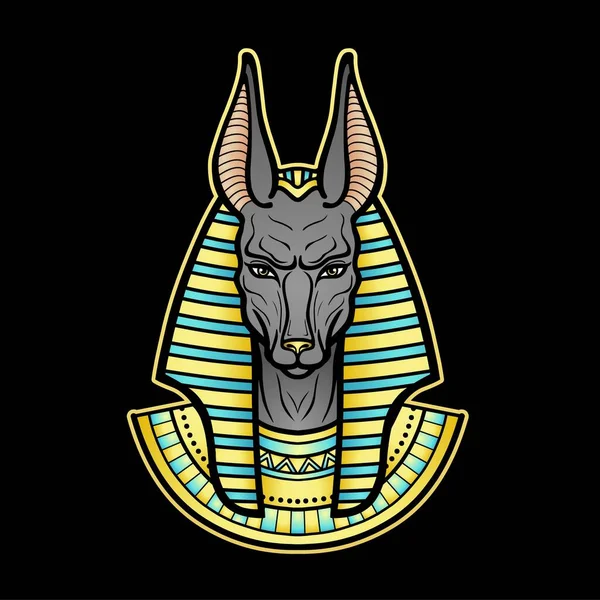 Potret Warna Animasi Dewa Mesir Kuno Anubis Dewa Dengan Kepala Grafik Vektor