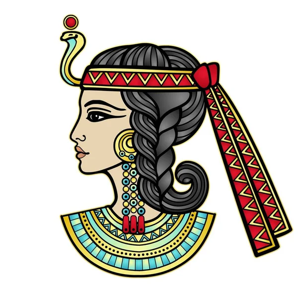 Animation Color Portrait Beautiful Egyptian Woman Profile View Vector Illustration — Stock Vector