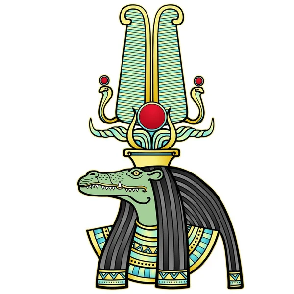 Retrato Cor Animação Ancient Egyptian God Sobek Deidade Com Cabeça —  Vetores de Stock