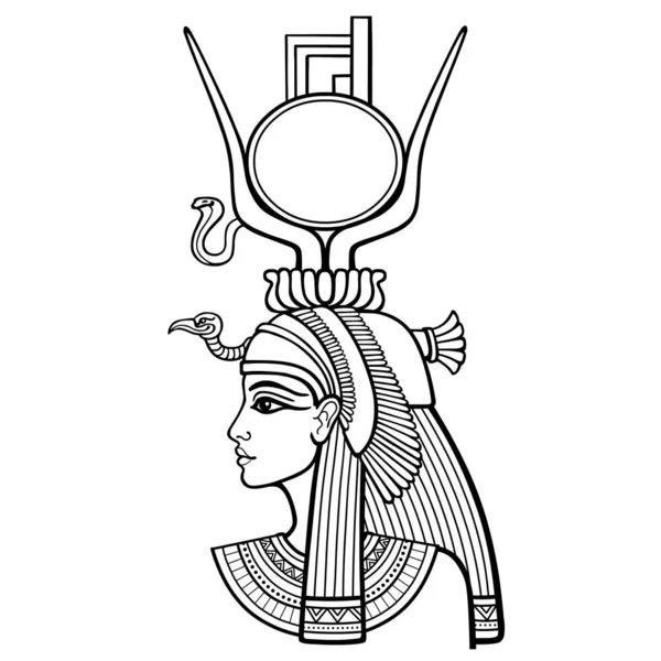 Animasi Potret Linear Wanita Mesir Yang Cantik Dewi Isis Tampilan Grafik Vektor