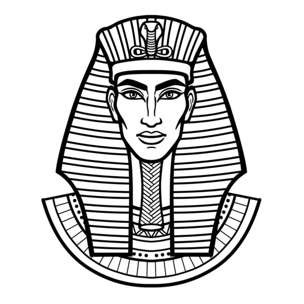 Animatie Portret Egyptische Man Vector Illustratie Geïsoleerd Een Witte Achtergrond — Stockvector