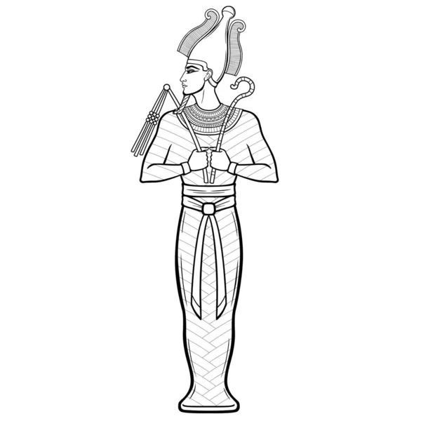 Animacja Portret Egipcjanina Królewskim Szaliku Skrzyżowanymi Rękami Posiada Symbole Władzy — Wektor stockowy