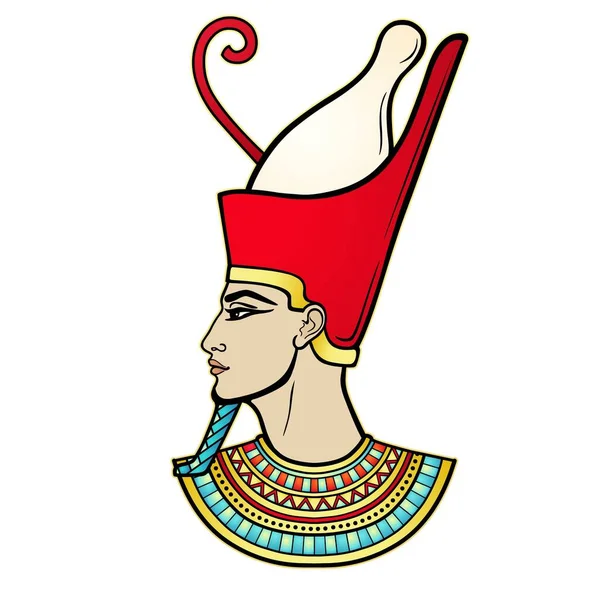アニメの肖像画王冠やネックレスでエジプト人の男 プロフィール表示 白い背景にベクトルイラストが孤立しています プリント ポスター Tシャツ タトゥー — ストックベクタ