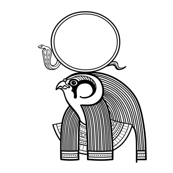 アニメーションリニア肖像古代エジプトの神ラー 鳥の頭を持つ太陽の神 プロフィール表示 白い背景にベクトルイラストが孤立しています プリント ポスター Tシャツ タトゥー — ストックベクタ