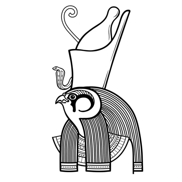 アニメーションリニア肖像古代エジプトの神ホルス 鳥の頭を持つ神 ファラオの守護者 白い背景にベクトルイラストが孤立しています プリント ポスター Tシャツ タトゥー — ストックベクタ