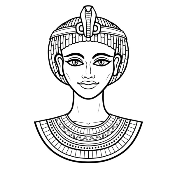 Animationsporträt Der Schönen Ägypterin Göttin Prinzessin Königin Vektor Illustration Isoliert — Stockvektor