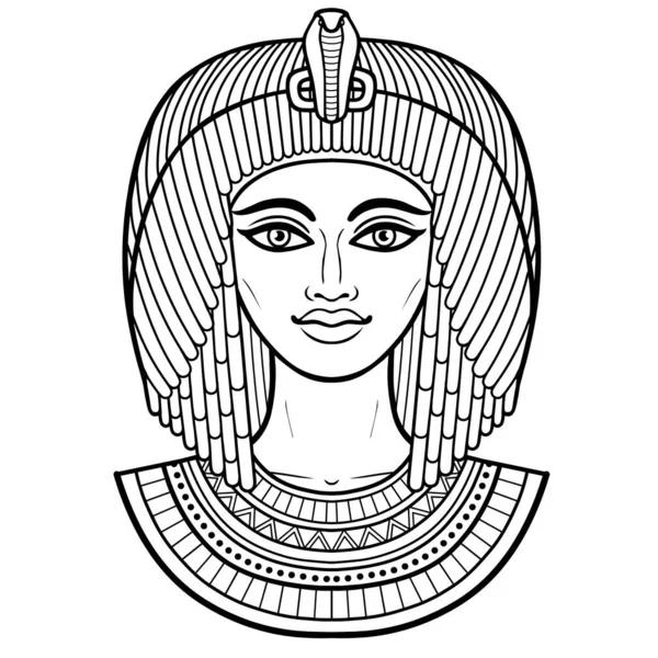 Animatie Portret Van Mooie Egyptische Vrouw Oude Kapsel Godin Prinses — Stockvector