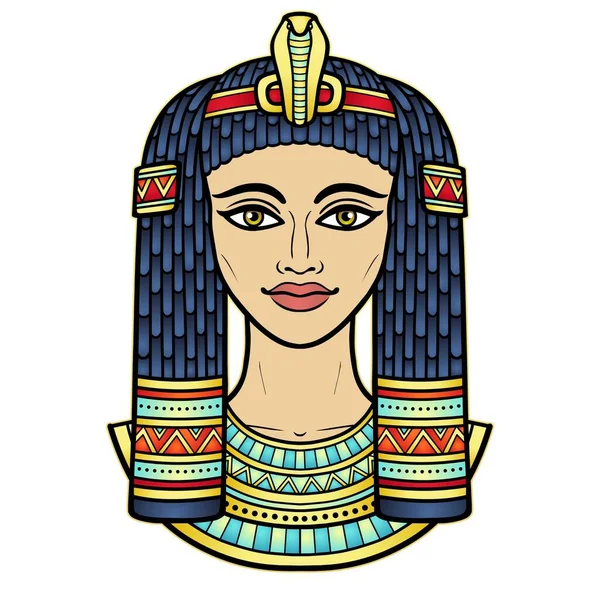 Animation Color Portrait Beautiful Egyptian Woman Ancient Hairstyle Queen Princess — Stock Vector