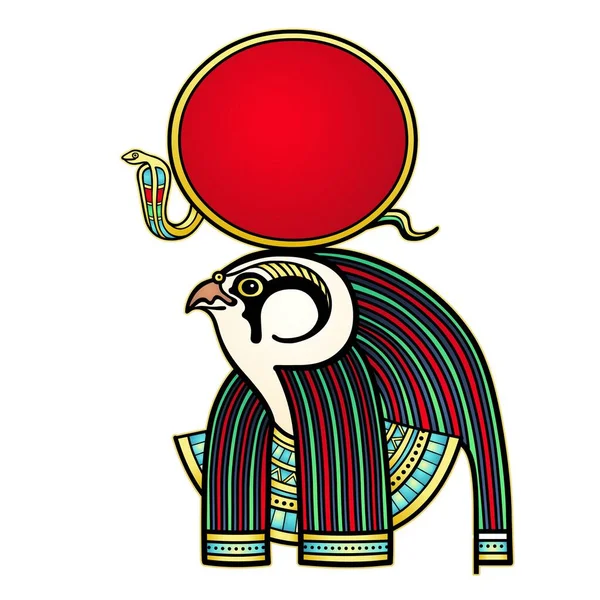 Animation Color Portrait Ancient Egyptian God Deity Sun Head Bird — Stock Vector