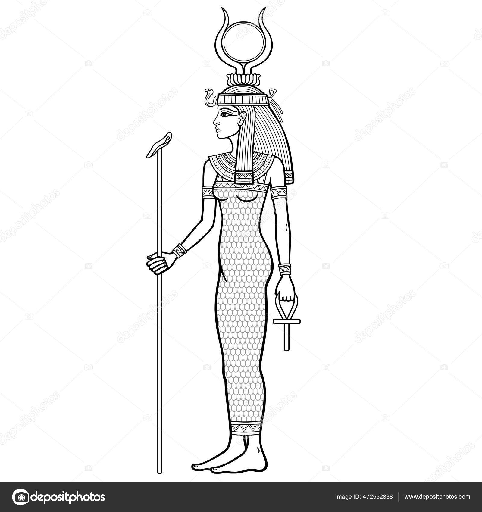 Retrato Lineal Animación Diosa Egipcia Isis Tiene Símbolos Poder Una Vector  de stock #472552838 de ©Roomyana, image size:1600x1700