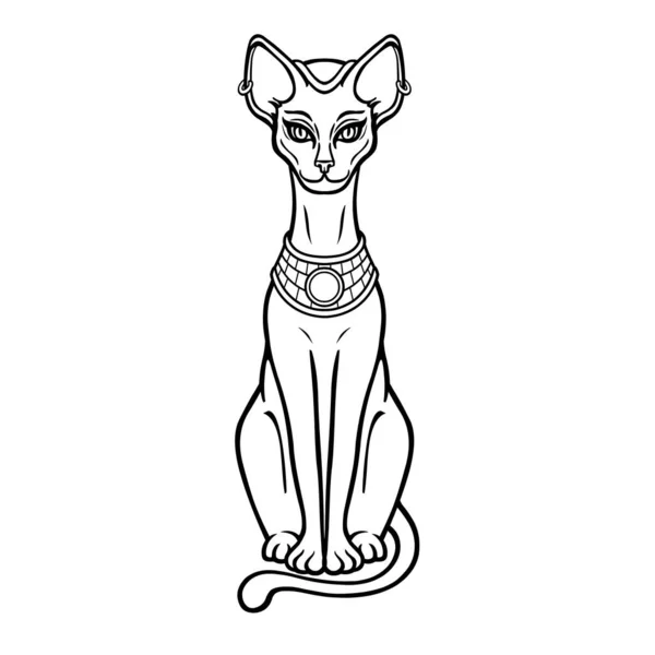 Κινούμενο Πορτρέτο Αρχαία Αιγυπτιακή Θεά Bastet Bast Ιερή Γάτα Εικονογράφηση — Διανυσματικό Αρχείο