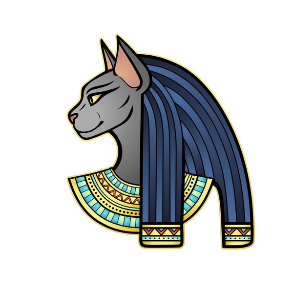 Animace Barva Portrét Starověké Egyptské Bohyně Bastet Bast Posvátná Kočka — Stockový vektor