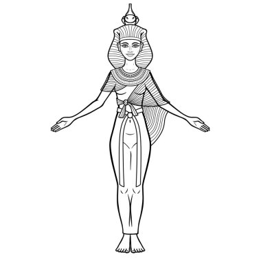 Antik Mısır tanrıçası Selket 'in animasyon portresi. Akreplerin efendisi ve ölülerin koruyucusu. Beyaz arkaplanda izole edilmiş vektör illüstrasyonu. 