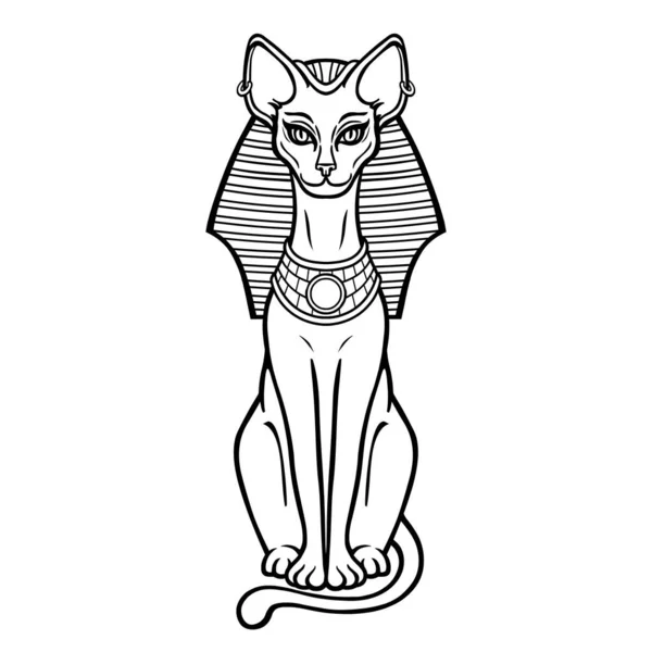 Animációs Portré Ősi Egyiptomi Istennő Bastet Bast Királyi Fejdíszben Szent — Stock Vector