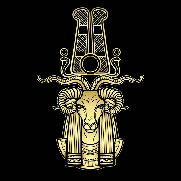 Retrato Animación Antiguo Dios Egipcio Khnum Fuente Deidad Del Nilo — Vector de stock