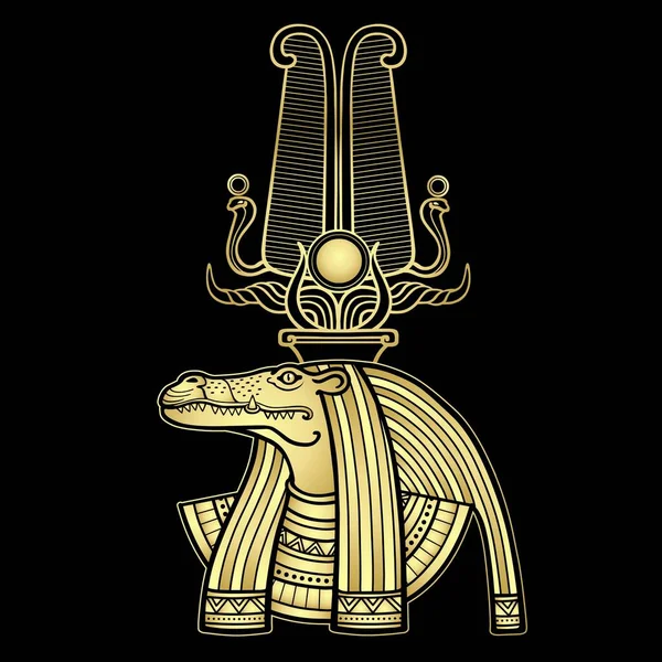 Retrato Color Animación Antiguo Dios Egipcio Sobek Deidad Con Cabeza — Vector de stock