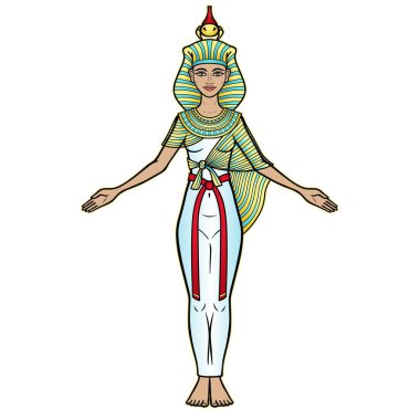 Animasyon renk portresi Eski Mısır tanrıçası Selket. Akreplerin efendisi ve ölülerin koruyucusu. Beyaz arkaplanda izole edilmiş vektör illüstrasyonu. 