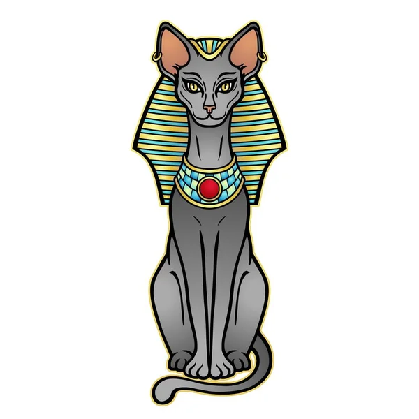 Animace Barva Portrét Starověké Egyptské Bohyně Bastet Bast Královské Čelence — Stockový vektor