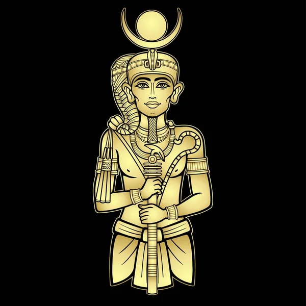 Retrato Color Animación Del Dios Egipcio Honsu Dios Luna Del — Vector de stock