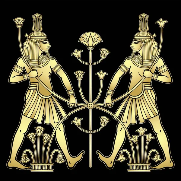 Анимационный Портрет Египетского Бога Хапи Тростниковым Цветком Бог Плодородия Воды — стоковый вектор