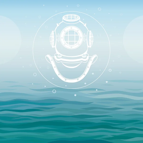 Starožitné potápěči helmu na pozadí moře — Stockový vektor