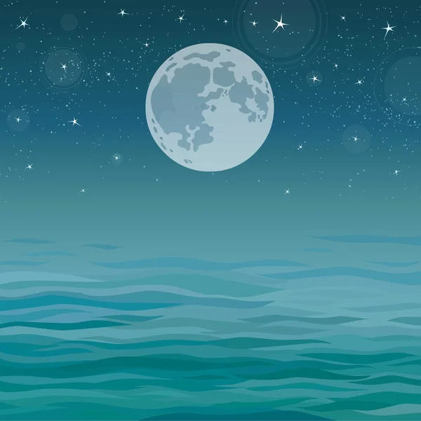 Fondo vectorial: luna, cielo estelar, océano. Un lugar para el texto . — Archivo Imágenes Vectoriales